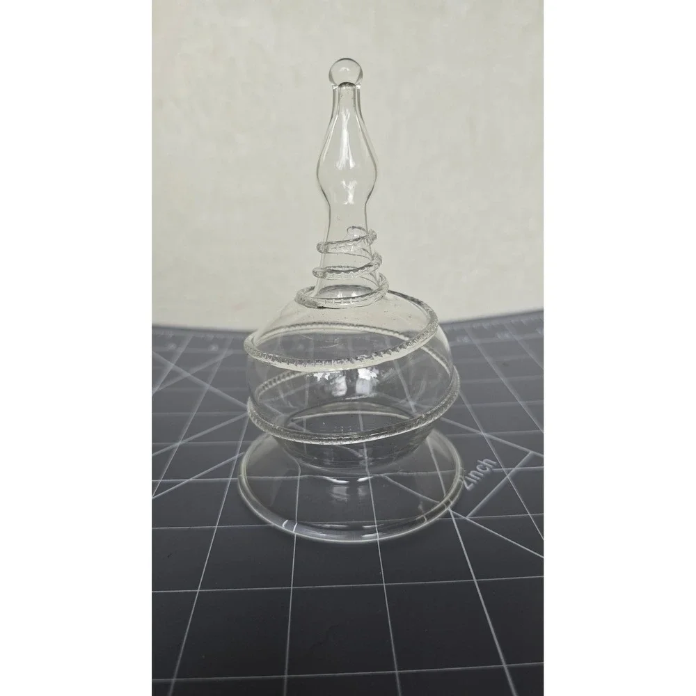 Vintage Hand Blown Clear Glass Cloche Bell with Spiral Wrap Finial 5 Inch